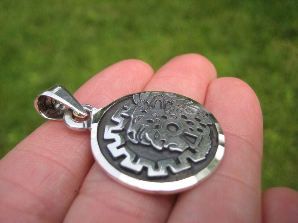 925 Silver Mayan Aztec Pendant Jaguar King A7436