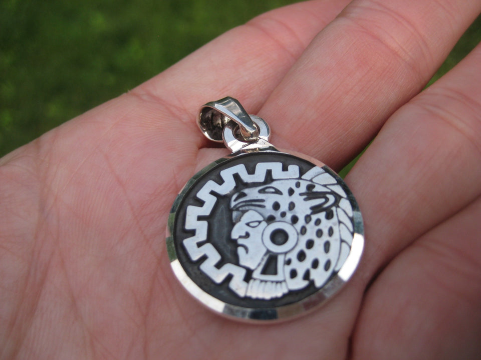 925 Silver Mayan Aztec Pendant Jaguar King A7436