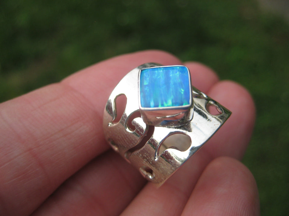 925 Silver Lab Created Opal Stone Ring 6.25 US A2345