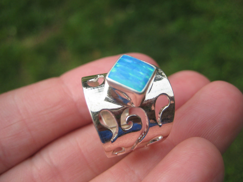 925 Silver Lab Created Opal Stone Ring 6.25 US A2345