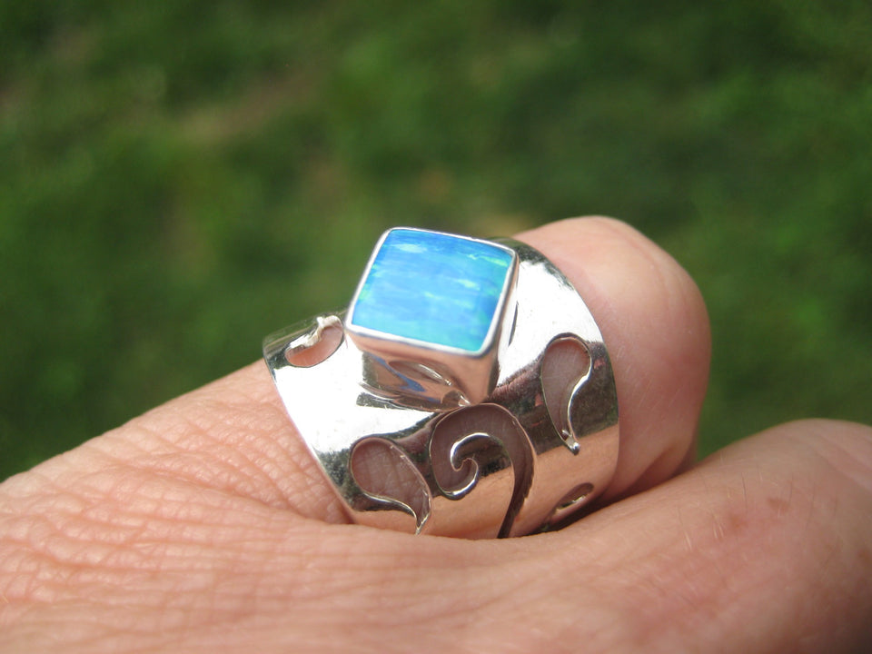 925 Silver Lab Created Opal Stone Ring 6.25 US A2345