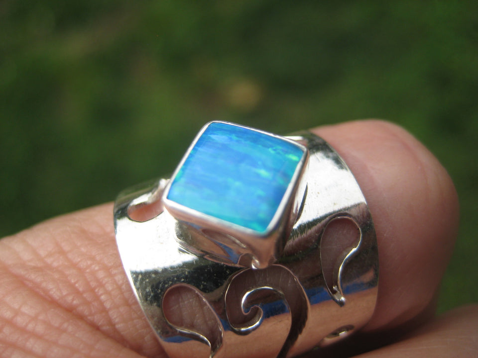 925 Silver Lab Created Opal Stone Ring 6.25 US A2345