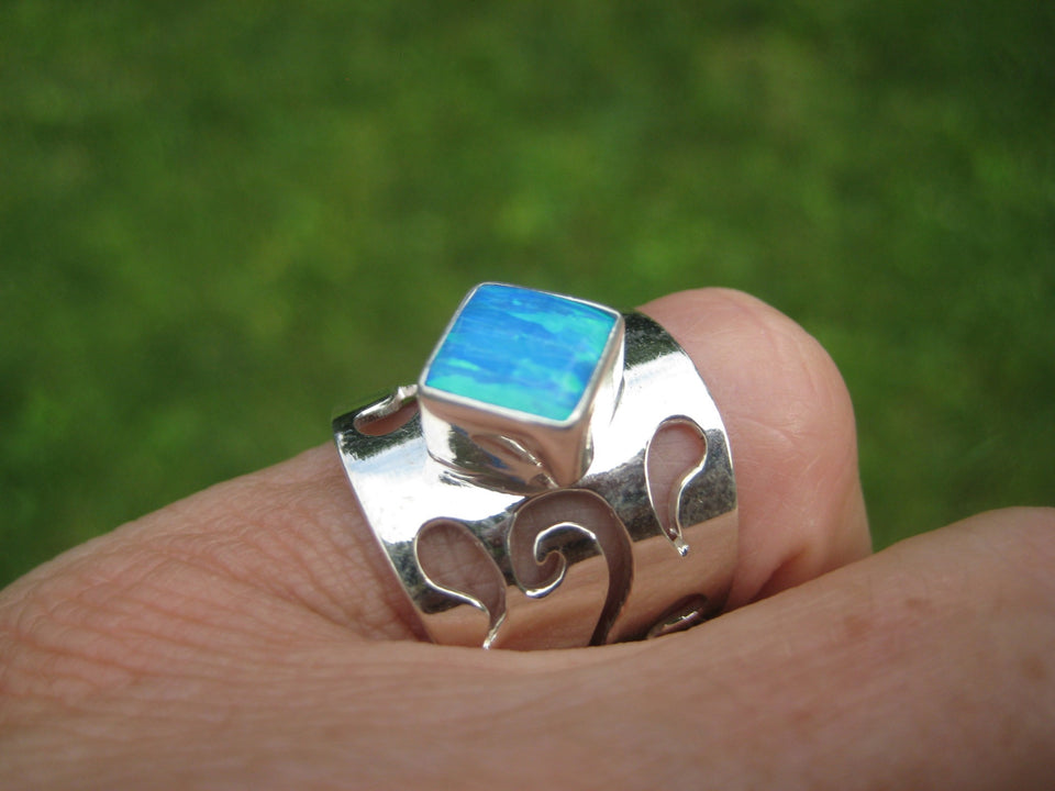 925 Silver Lab Created Opal Stone Ring 6.25 US A2345