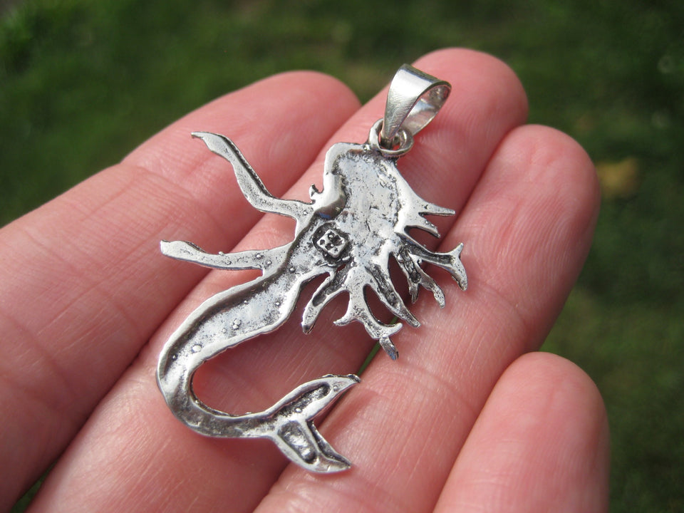 925 Silver Mermaid Fish Pendant Necklace Taxco Mexico A8753