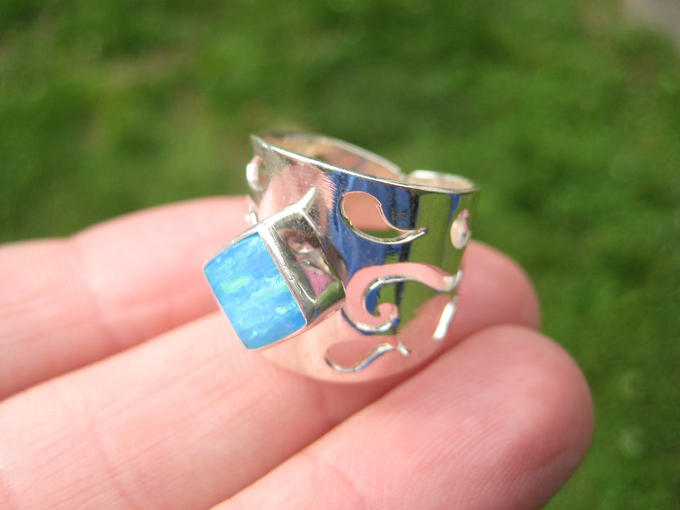 925 Silver Lab Created Opal Stone Ring 6.25 US A2345