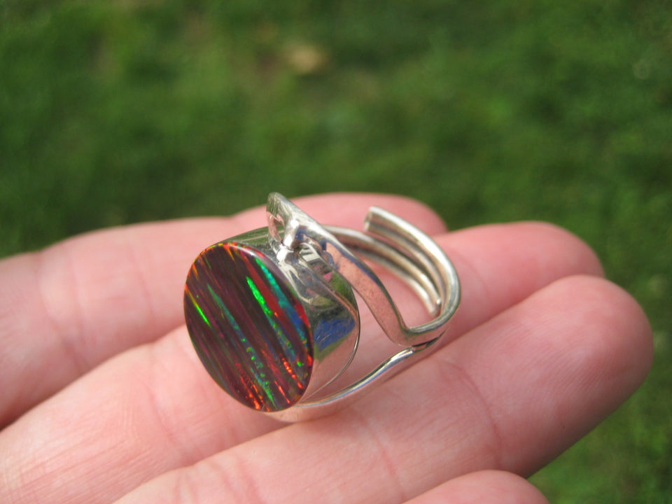 925 Silver Lab Created Opal Stone Ring 7 US A8543