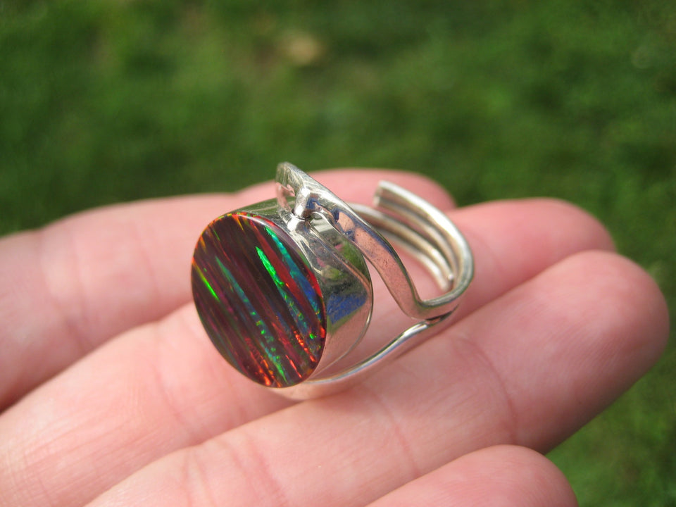 925 Silver Lab Created Opal Stone Ring 7 US A8543