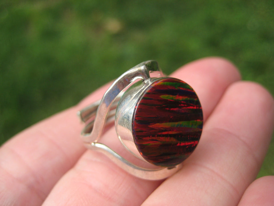 925 Silver Lab Created Opal Stone Ring 7 US A8543