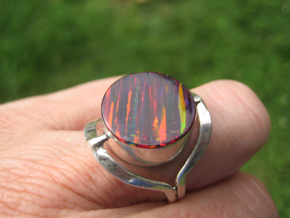 925 Silver Lab Created Opal Stone Ring 7 US A8543