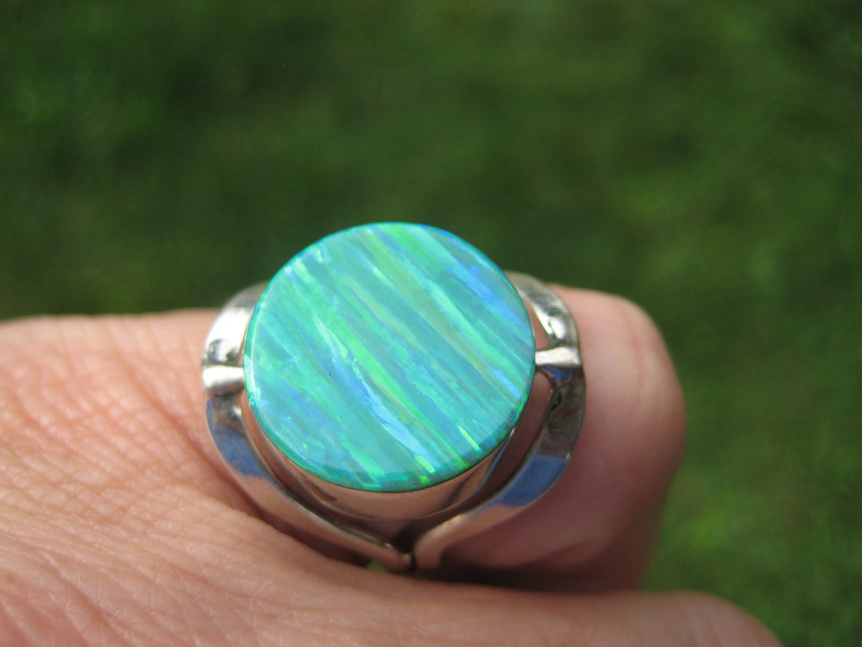 925 Silver Lab Created Opal Stone Ring 7 US A8543