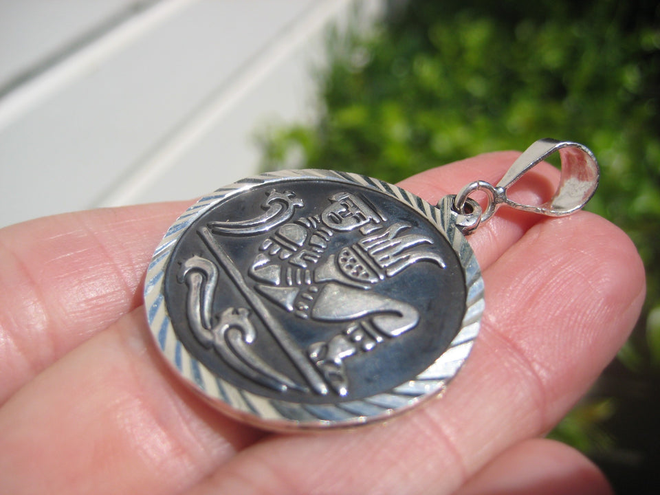 925 Silver Double Sided Mayan God Pakal Necklace Taxco Mexico A2746