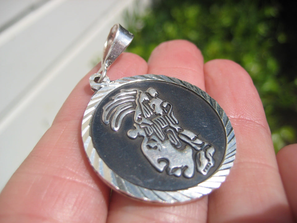 925 Silver Double Sided Mayan God Pakal Necklace Taxco Mexico A2746