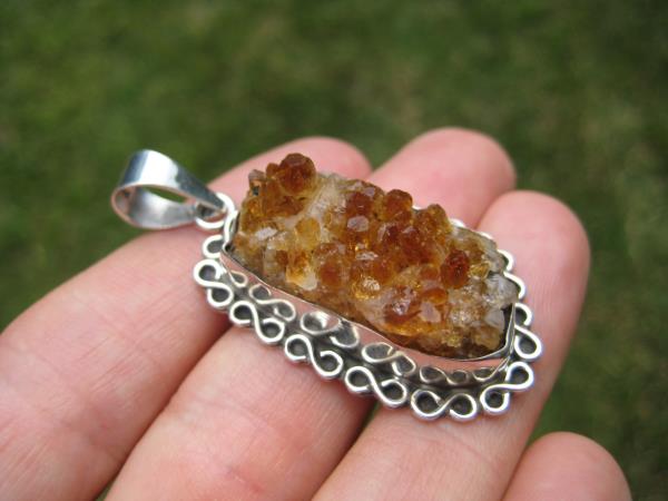 925 Silver Natural Citrine Quartz Pendant Necklace Taxco Mexico