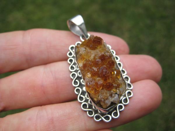 925 Silver Natural Citrine Quartz Pendant Necklace Taxco Mexico