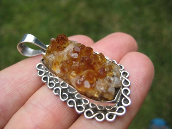 925 Silver Natural Citrine Quartz Pendant Necklace Taxco Mexico