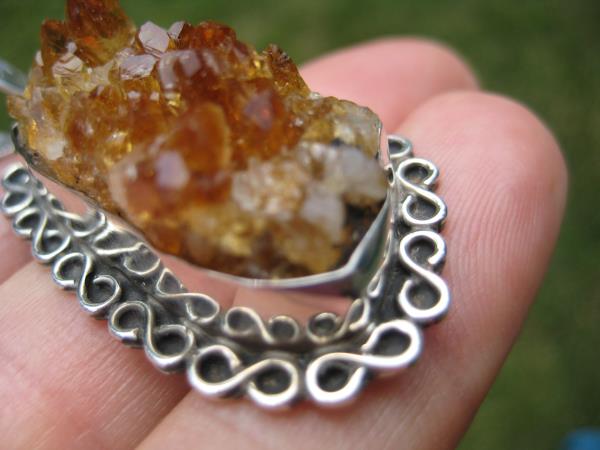 925 Silver Natural Citrine Quartz Pendant Necklace Taxco Mexico
