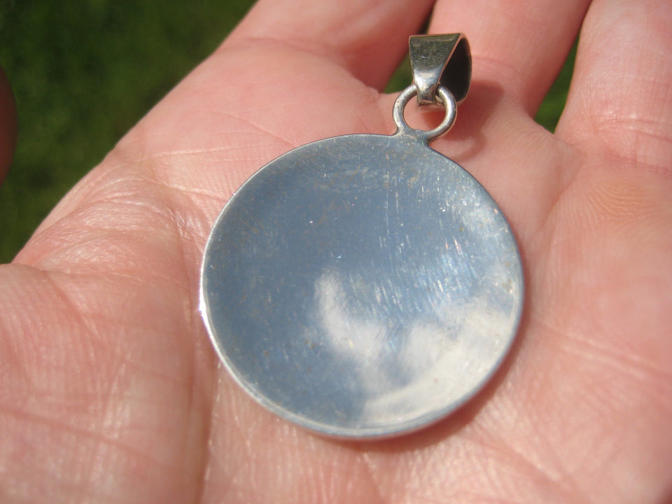 925 Silver Mayan Calendar Synthetic Opal Pendant Taxco Mexico A2837