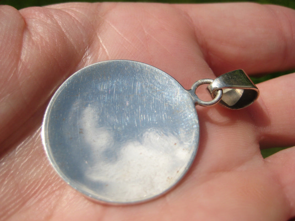 925 Silver Mayan Calendar Synthetic Opal Pendant Taxco Mexico A2837