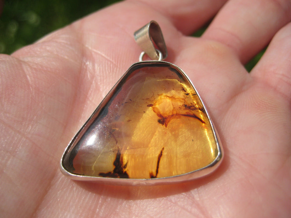 925 Silver Chiapas Amber Pendant Taxco Mexico A6368