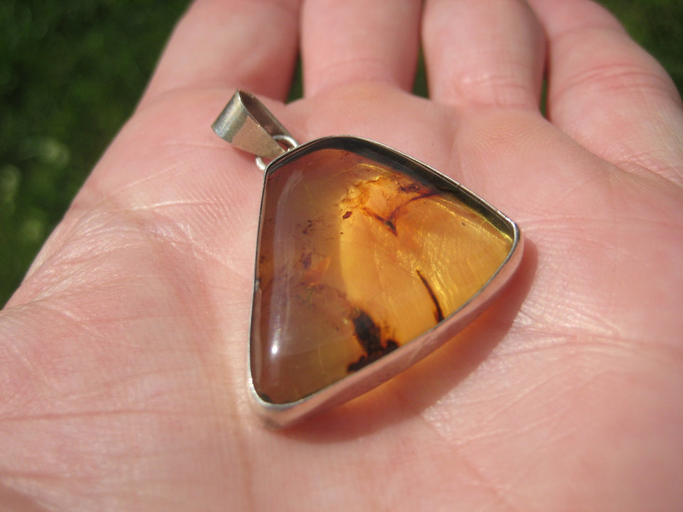 925 Silver Chiapas Amber Pendant Taxco Mexico A6368