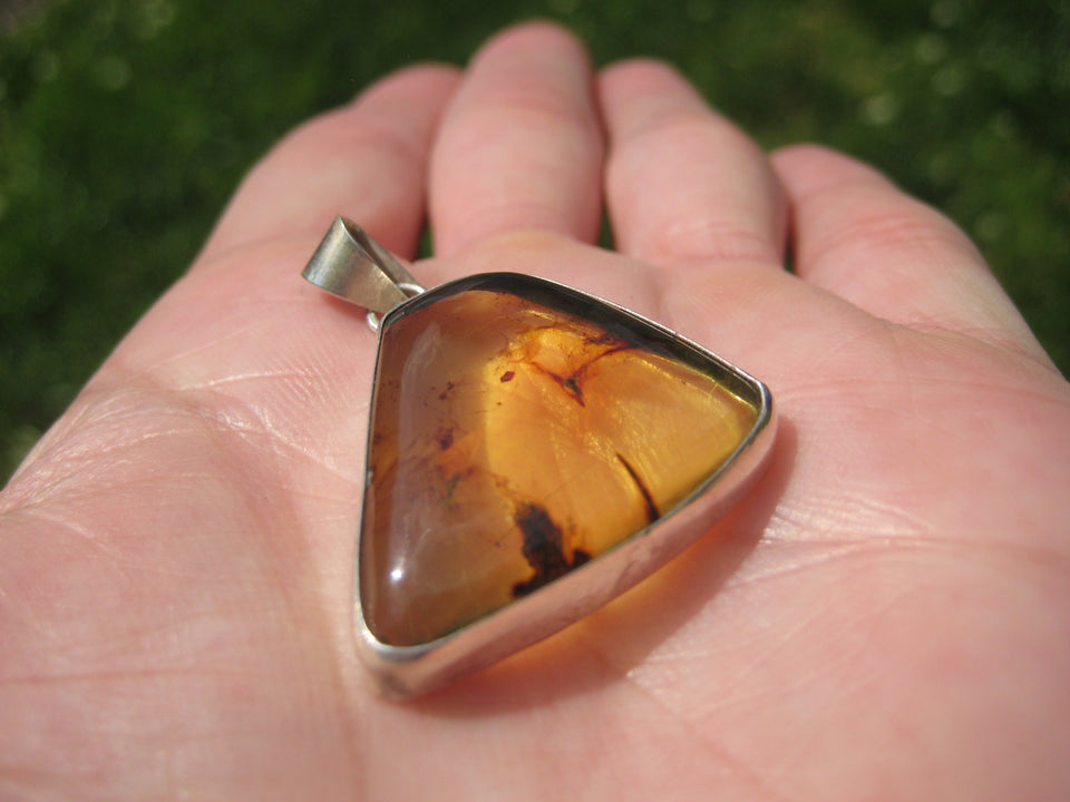 925 Silver Chiapas Amber Pendant Taxco Mexico A6368