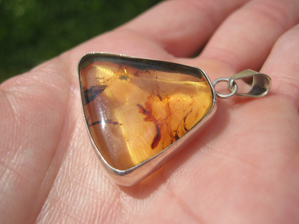 925 Silver Chiapas Amber Pendant Taxco Mexico A6368