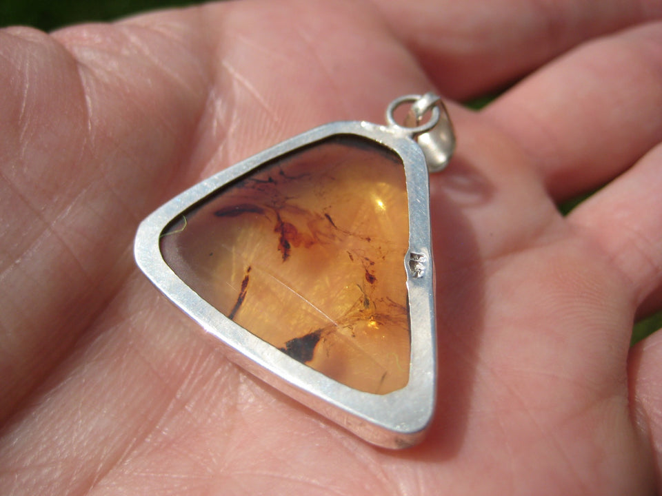 925 Silver Chiapas Amber Pendant Taxco Mexico A6368
