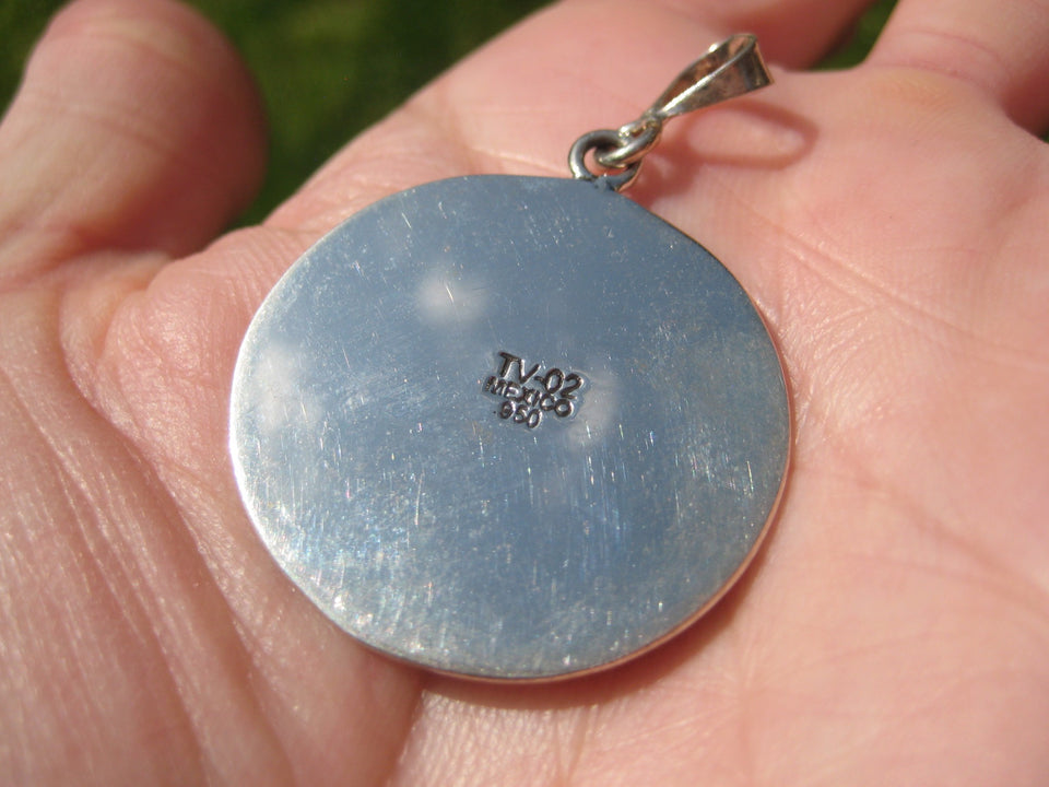 950 Silver Mayan Calendar Pendant Taxco Mexico A63352