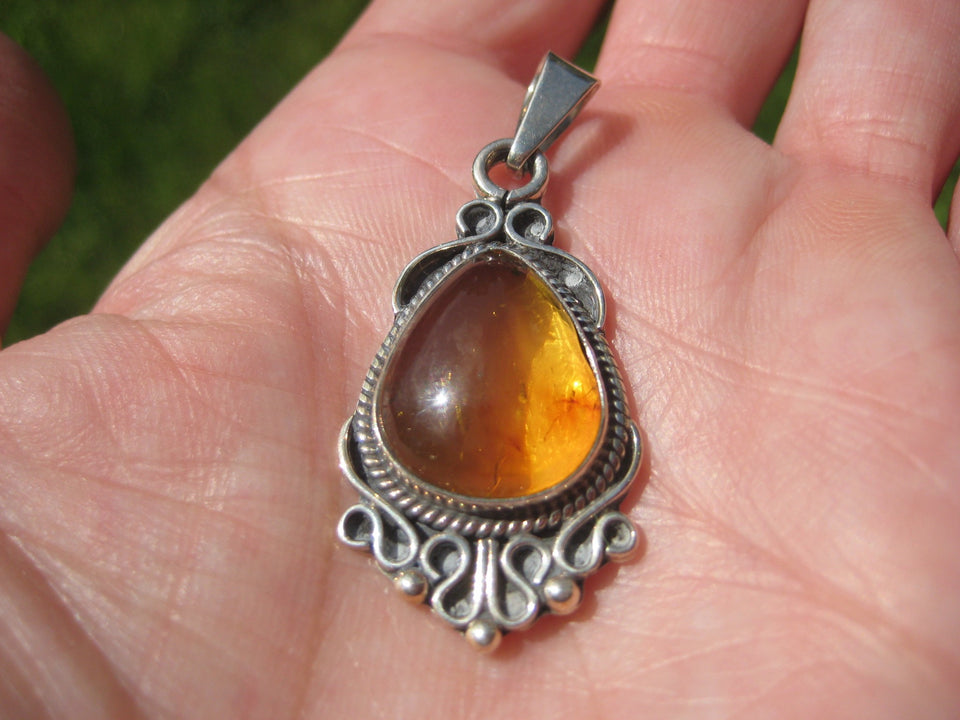 925 Silver Chiapas Amber Pendant Taxco Mexico A6388