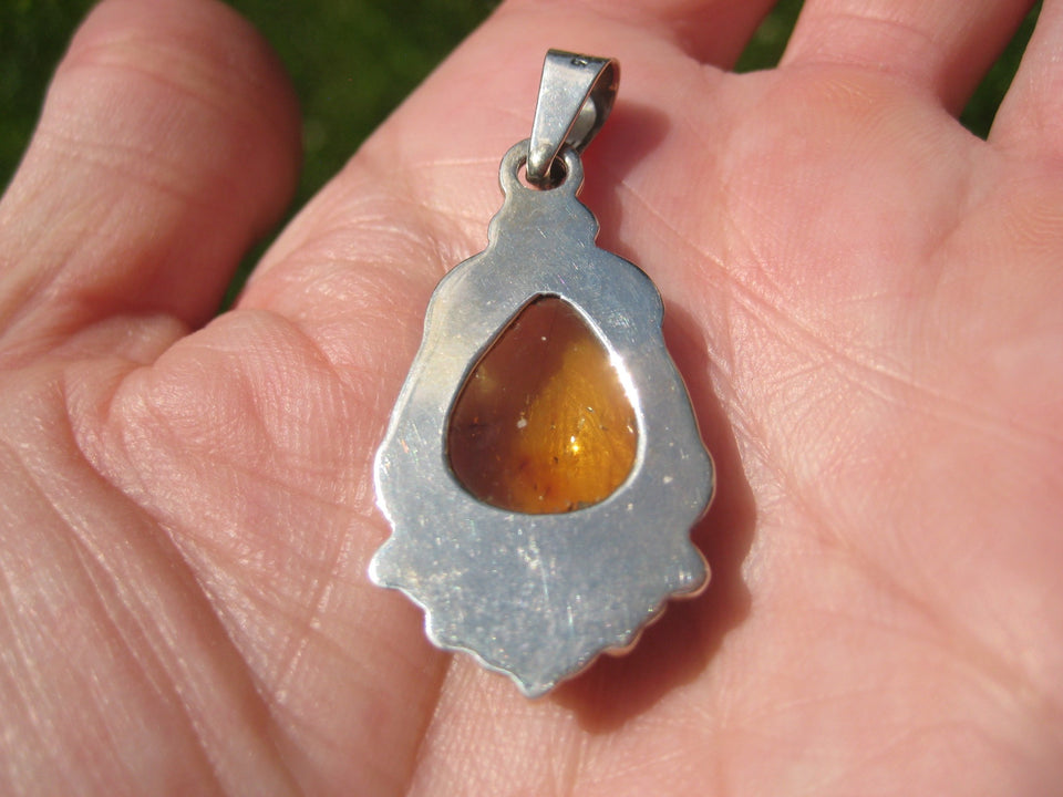 925 Silver Chiapas Amber Pendant Taxco Mexico A6388