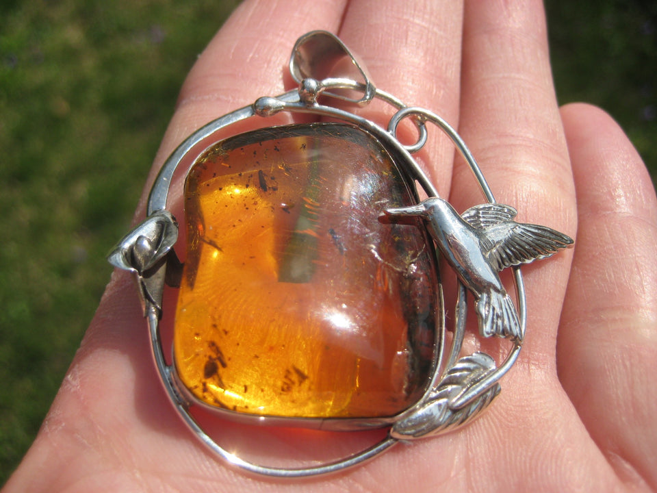 Natural Chiapas Amber Pendant Necklace Taxco Mexico Ant Insect N4838