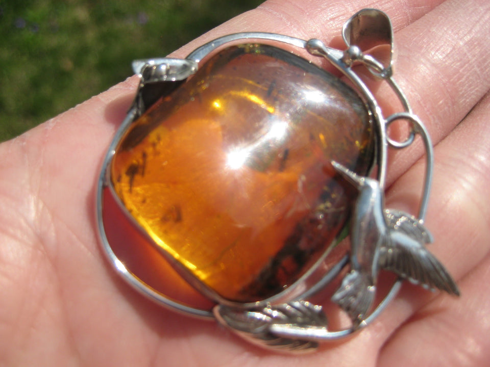 Natural Chiapas Amber Pendant Necklace Taxco Mexico Ant Insect N4838