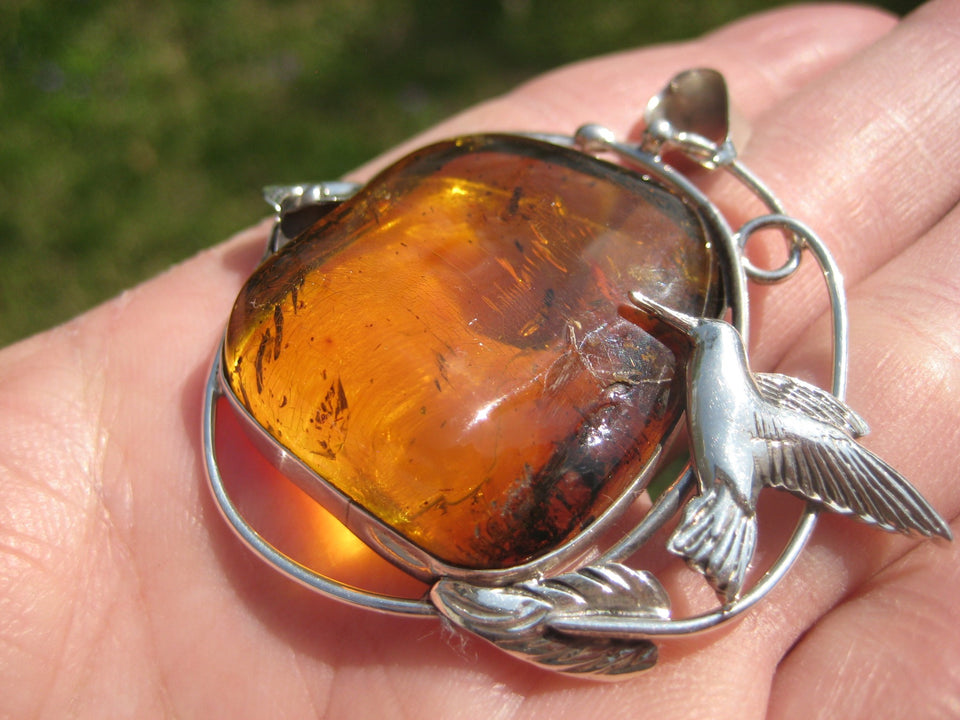 Natural Chiapas Amber Pendant Necklace Taxco Mexico Ant Insect N4838