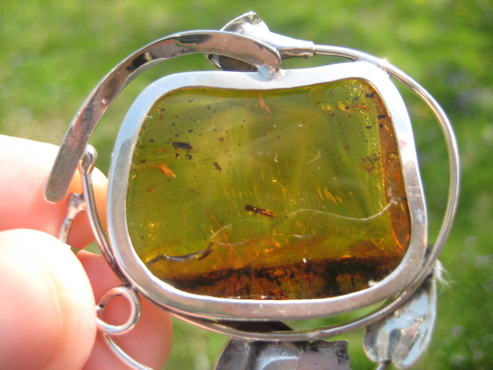 Natural Chiapas Amber Pendant Necklace Taxco Mexico Ant Insect N4838