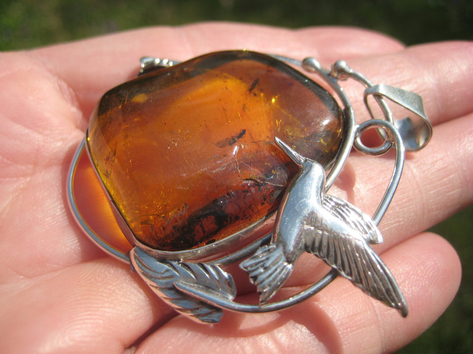 Natural Chiapas Amber Pendant Necklace Taxco Mexico Ant Insect N4838