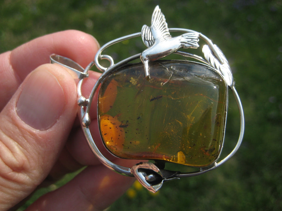 Natural Chiapas Amber Pendant Necklace Taxco Mexico Ant Insect N4838