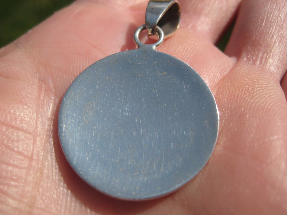 925 Silver Mayan Calendar Synthetic Opal Pendant Taxco Mexico A2868