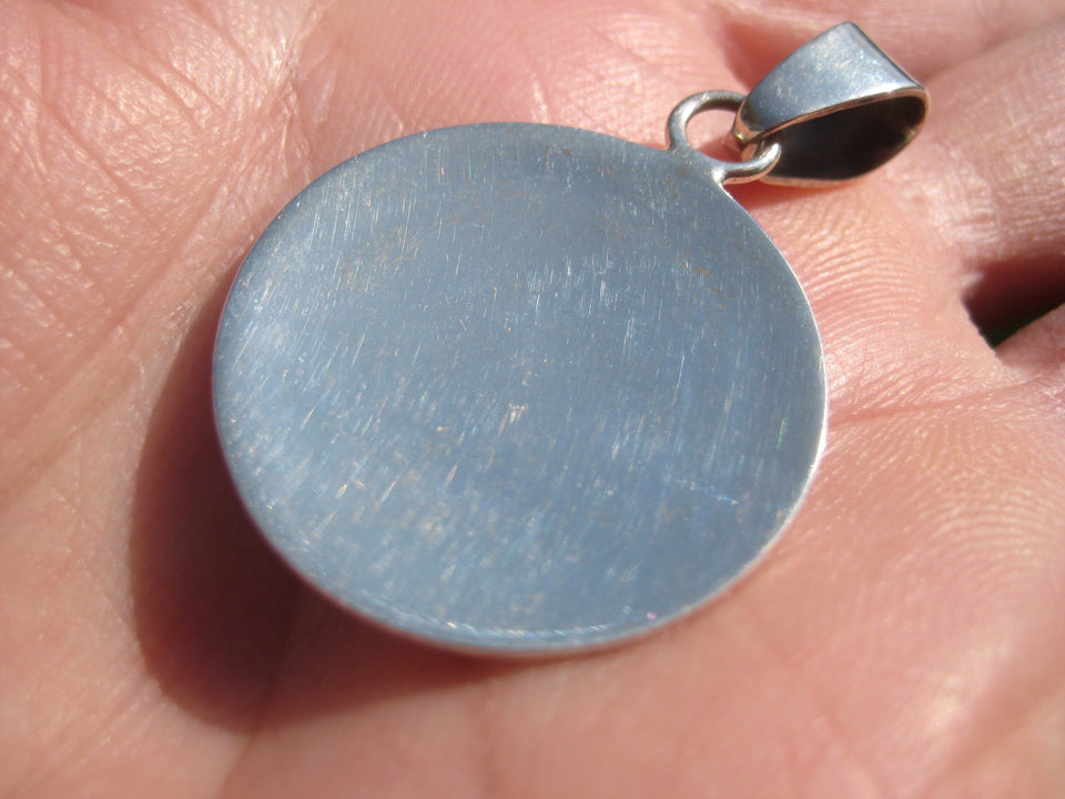 925 Silver Mayan Calendar Synthetic Opal Pendant Taxco Mexico A2868