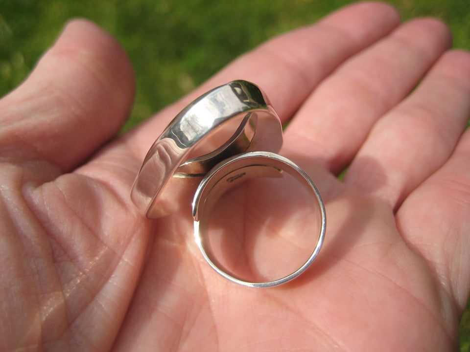925 Silver Black Rutile Quartz Ring Taxco Mexico Size 7 Adjustable A23544