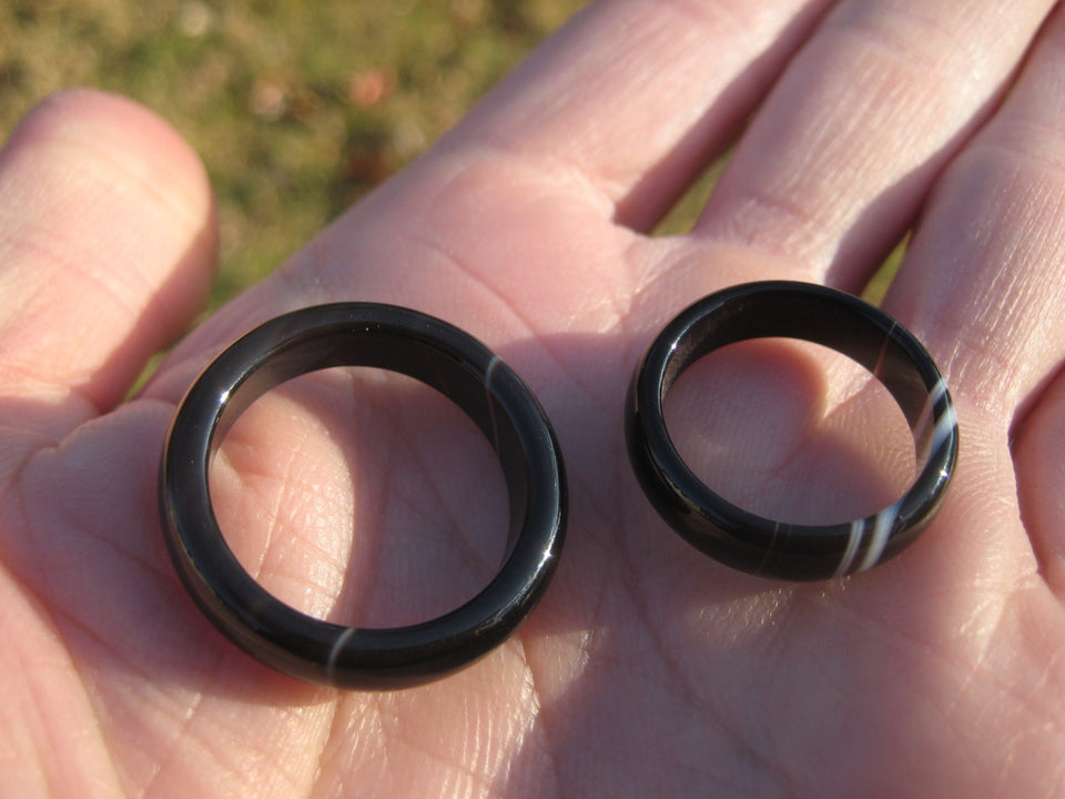 Black Agate Ring set 2 Northern Thailand Size 9.5 and 7 US  A2655