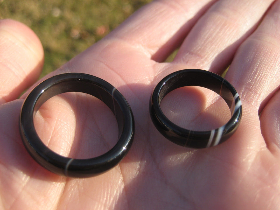 Black Agate Ring set 2 Northern Thailand Size 9.5 and 7 US  A2655