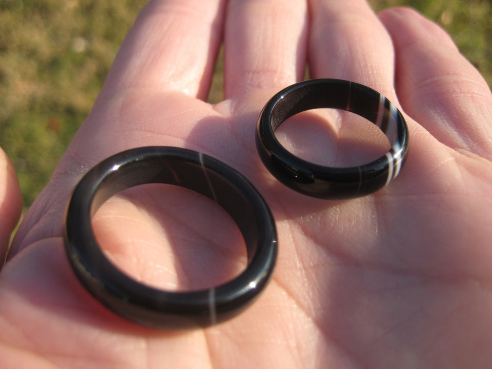 Black Agate Ring set 2 Northern Thailand Size 9.5 and 7 US  A2655