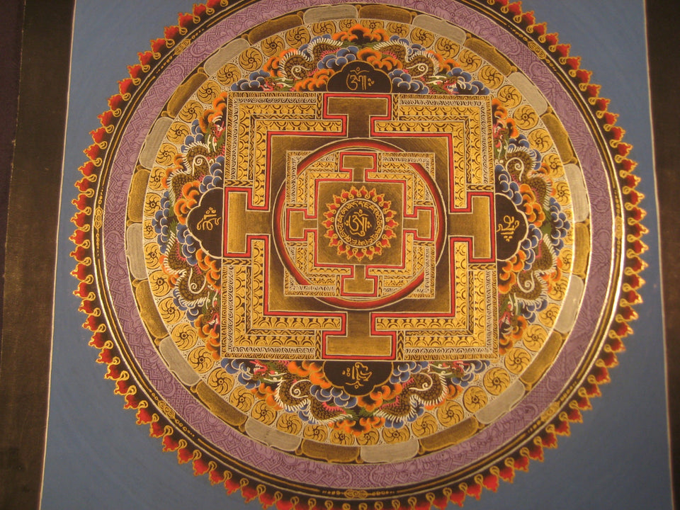 24 K Gold Sai Lama Ohm Thangka Painting Nepal Art A2855