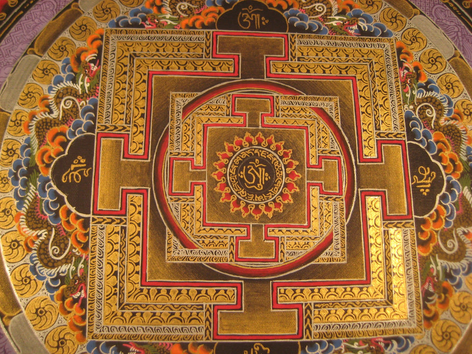 24 K Gold Sai Lama Ohm Thangka Painting Nepal Art A2855