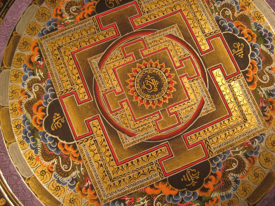 24 K Gold Sai Lama Ohm Thangka Painting Nepal Art A2855