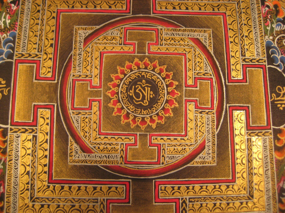24 K Gold Sai Lama Ohm Thangka Painting Nepal Art A2855