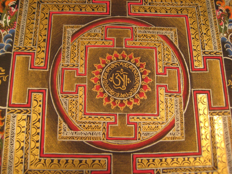 24 K Gold Sai Lama Ohm Thangka Painting Nepal Art A2855