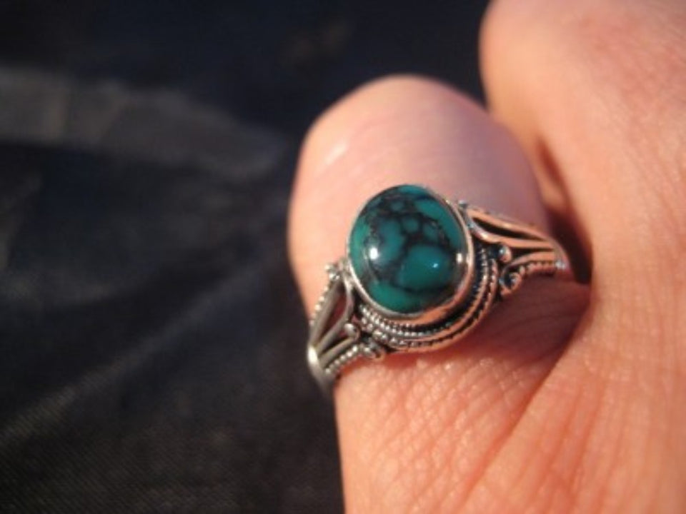 925 Silver Tibetan Turquoise stone Ring jewelry Nepal Size 6.5 US  A399