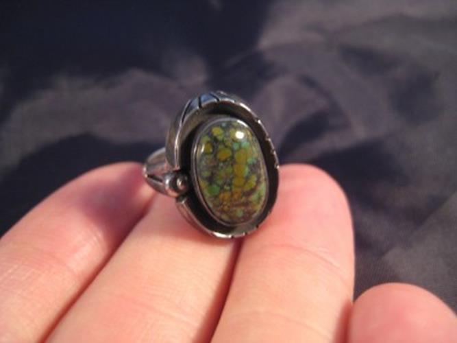 925 Silver Tibetan Turquoise crystal stone Ring jewelry art Size 4.75 N7599