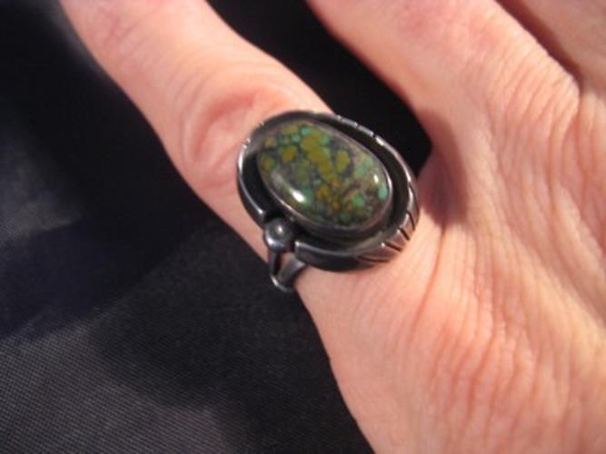 925 Silver Tibetan Turquoise crystal stone Ring jewelry art Size 4.75 N7599